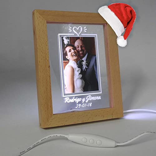 Oh! My Neon Lamparas nocturna con tu foto personalizado luz led multicolor-Efecto-Madera real-15X20x3cm-Regalo personalizado para novios parejas familias-Amor-Love-Vertical (AMFV-4) Cover