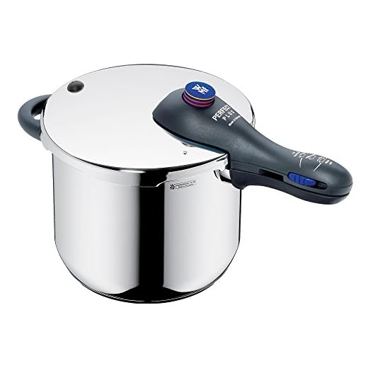WMF Perfect Plus tryckkokare induktion 6,5 l, tryckkokare med insats, Cromargan polerat rostfritt stål, 2 matlagningssteg, enhandsstegsregulator
