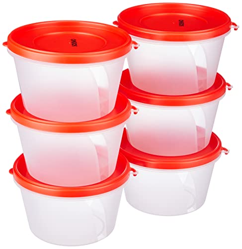 Amazon Brand – Solimo Nestable & Stackable Polypropylene Container Set, Round, 750 Ml, Set Of 6, Red For Rs. 108 @ 95 %