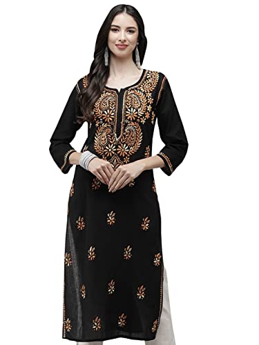 Image of Ada Hand Embroidered Lucknowi Chikankari Cotton Kurta Kurti for Women A411191