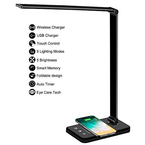 Multifunctional LED Desk Lamp with Wireless Charger, USB Charging Port, 5 Lighting Modes,5