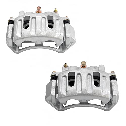Image of TRQ Front Brake Caliper Set Zinc Coated Brackets Hardware Compatible with 1997-2001 Ford F 150 2002 Lincoln Blackwood