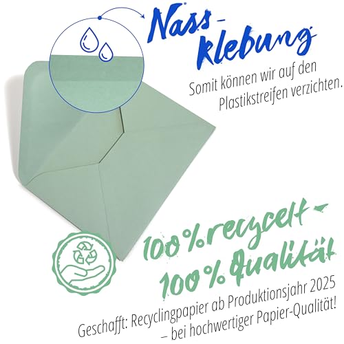 Japun – Briefumschläge (50 Stück) aus Papier, Kuvert, Umschlag ohne Fenster - DIN C5-220 x 156 mm - grün