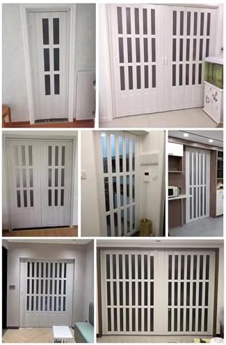 Customizable PVC Accordion Sliding Doors with Acrylic Glass, Retractable Magnetic Folding Shower Door for Kitchen, Laundry Room, Hallway - 216x216cm (85 x 85)