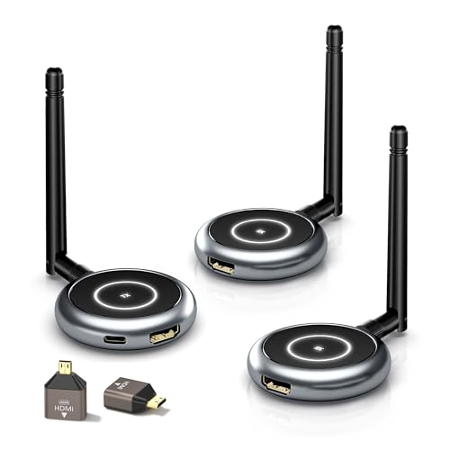 Image of AIMIBO Wireless HDMI Transmitter and 2 Receivers, 5.8G, 60Hz, 165FT/50M, Support Multiple TVs, Touch Screen App Mirror, HDMI Wireless Extender for Laptop, Camera, TV Box to TV, Projector, Monitor
