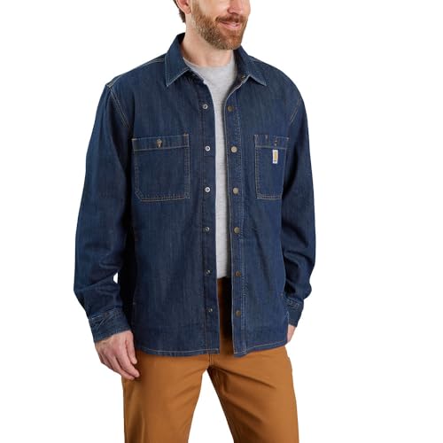 Carhartt Men's Relaxed Fit Denim Fleece Lined Snap-Front Shirt, Glacier, L