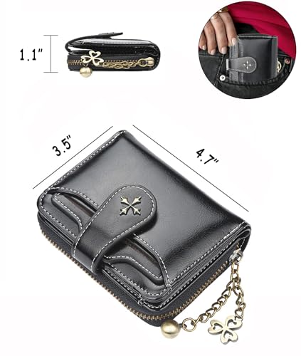 Real Leather Wallet Vintage Goth Bifold with Zipper Coin Pocket Black (Black)4