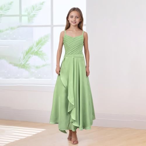Girls Sleeveless Chiffon Dress Junior Bridesmaid & Flower Girl A-Line Halter Dresses Pageant Gown for Wedding Party3