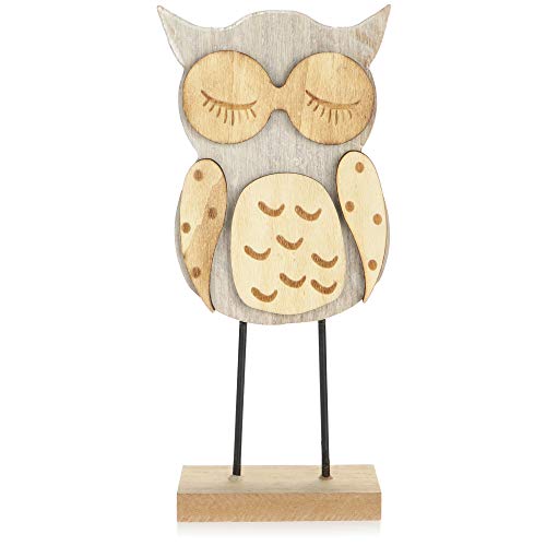 com-four® Hibou en Bois, Figurine en Bois comme Support décoratif - Hibou décoratif sur Un Cadre en Bois - Charmant Hibou Fauve comme décoration de Table (Eule)