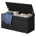 Acurax 78 Gallon Deck Box Outdoor Indoor Waterproof Storage Box for Patio Furniture, Pool Accessories, Garden Tools, and Cushion Storage, Black