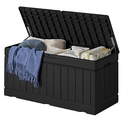 Acurax 78 Gallon Deck Box Outdoor Indoor Waterproof Storage Box for Patio Furniture, Pool Accessories, Garden Tools, and Cushion Storage, Black