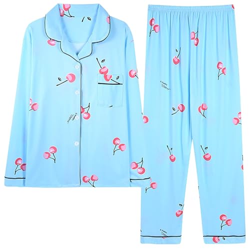 T-shirt de nuit femme manches longues pyjama imprimé doux boutonné