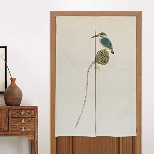 MYRU Cortina japonesa de loto chino para puerta de baño cortina japonesa Noren Feng Shui loto y pájaro 327 x 539in