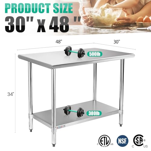 Image of STABLEINK NSF Stainless Steel Work Table 48x30 Inches 4ft, Metal Prep Table with Adjustable Undershelf, for Commercial Kitchen, Restaurant, Hotel, Laundry and Garage