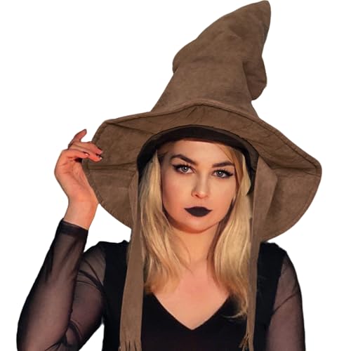 Tanganan Halloween Hat Brown Witch Hats for Women Halloween Christmas Dress up Hat Party Deluxe Costume Hat Cap for Adult Character Dress up Headwear