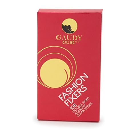 Gaudy Guru Double Sided Tape for Fashion, Clothing & Body (108 Strip Pack) | All Day Strength Tape Adhesive, Gentle on Skin & Fabrics | Transparent Clear Color for All Skin Shades | Fashion Fixers Cover