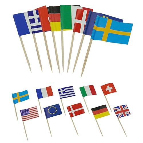 50 Stück 10 verschiedene Länderflaggen Kuchendekorationen Weltmeisterschaft 2022 Zahnstocher Flaggen Mini Stick Cocktail Picks Geschirr Party Zubehör für Pub Cafe Royal Events Dekor Straßenparty