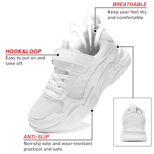 Unisex-Child White Tennis Shoes Breathable Sneakers for Boys Girls Lightweight Running Shoes Kids Toddler/Little Kid/Big Kid Gym Footwear2