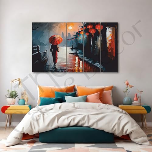 Image of The Castle Decor Abstract art painting with frame Big Size 27x48 Wall art for living room,Bedroom,Drawing room,Hotels-Wooden Framed-276