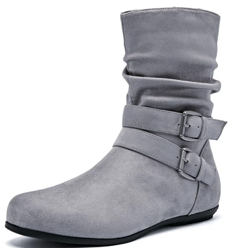 Luoika Women's Wide Width Ankle Boots - Black Brown Short Boots Block Low Heel Side Zipper Booties.
