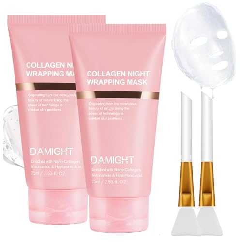2 Stück Collagen Night Wrapping Mask, Collagen Maske Gesicht Overnight, Peel off Kollagen Maske, Hydrolyzed Collagen Face Mask - Tiefe Hydratation, Reduziert Falten, Korean Skincare