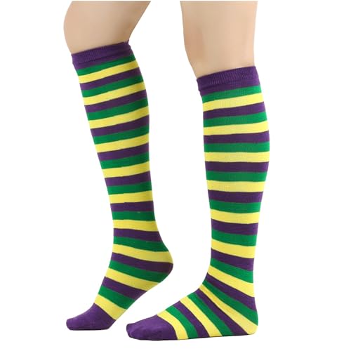 Image of DOOVID Casual Knee High Socks for Women Tube Socks Elasticity Athletic Socks Thin Stripe Knee High Stockings