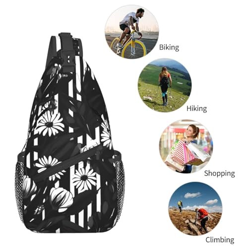 Mochila tipo bandolera con estampado floral en negro y blanco miniatura 6