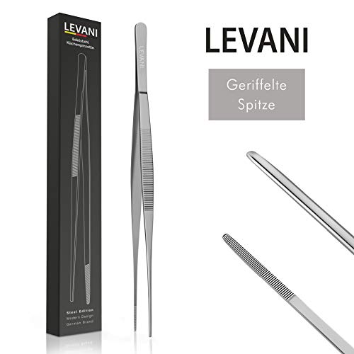 Levani® Pinzas de Cocina – Edición de Acero – Pinzas universales largas de acero inoxidable – Pinzas para Carne con Superficie de Agarre Estriada – 30 cm