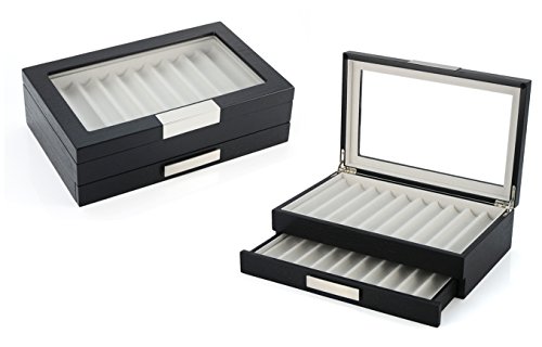 Image of 4 Less Co 20 Pen Wood Display Case Holder Storage Collector Organizer Ebony Box 314020E
