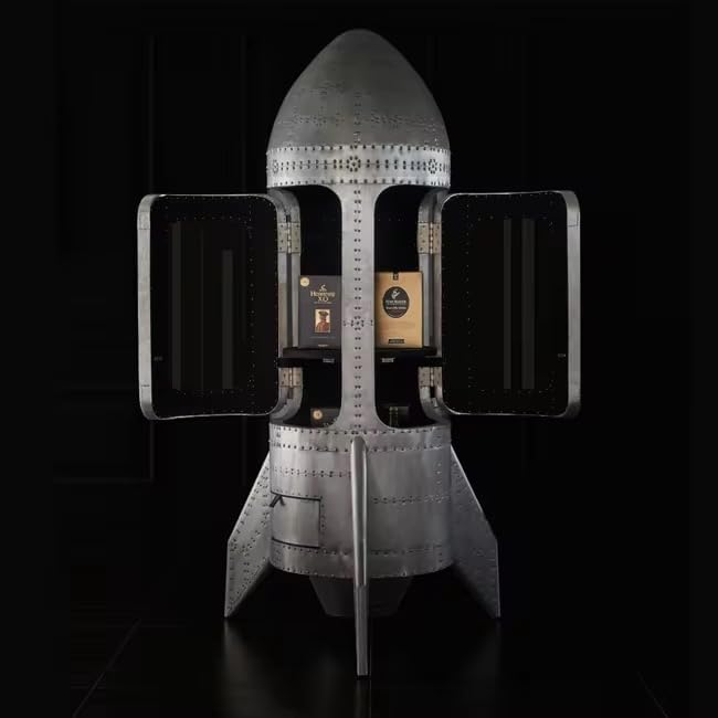 Rocket Bar Cabinet, Metal Storage Unit, Space Capsule Design, 102H x 33W x 33L inches, Industrial Retro Style, Living Room & Office