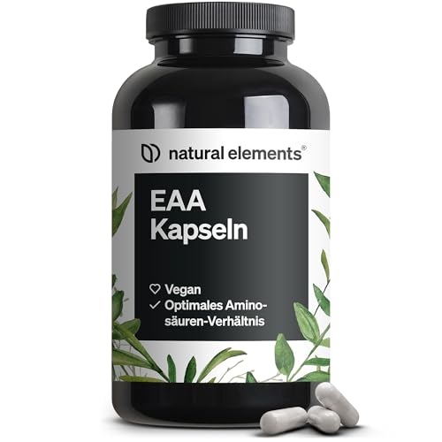 natural elements EAA Kapseln hochdosiert – 300 Kapseln – 8 essenzielle Aminosäuren – vegan, ohne unnötige Zusätze – in Deutschland produziert & laborgeprüft