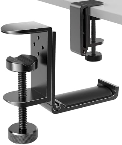 New Foldable Headphone Stand Hanger Holder Aluminum Headset Soundbar Stand Clamp Hook Under Desk Space Save Mount, Universal Fit Gaming Headphones, Black