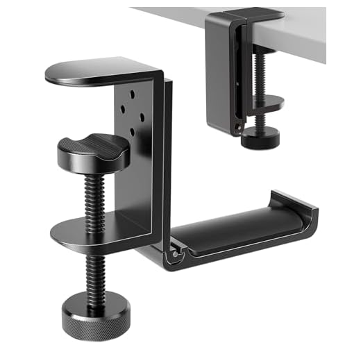 APPHOME [Upgrade Foldable Headphone Stand Hanger Holder Aluminum Headset Soundbar Stand Clamp Hook Under Desk Space Save Mount Fold Upward Not in Use, Universal Fit Gaming PC Accessories, Black