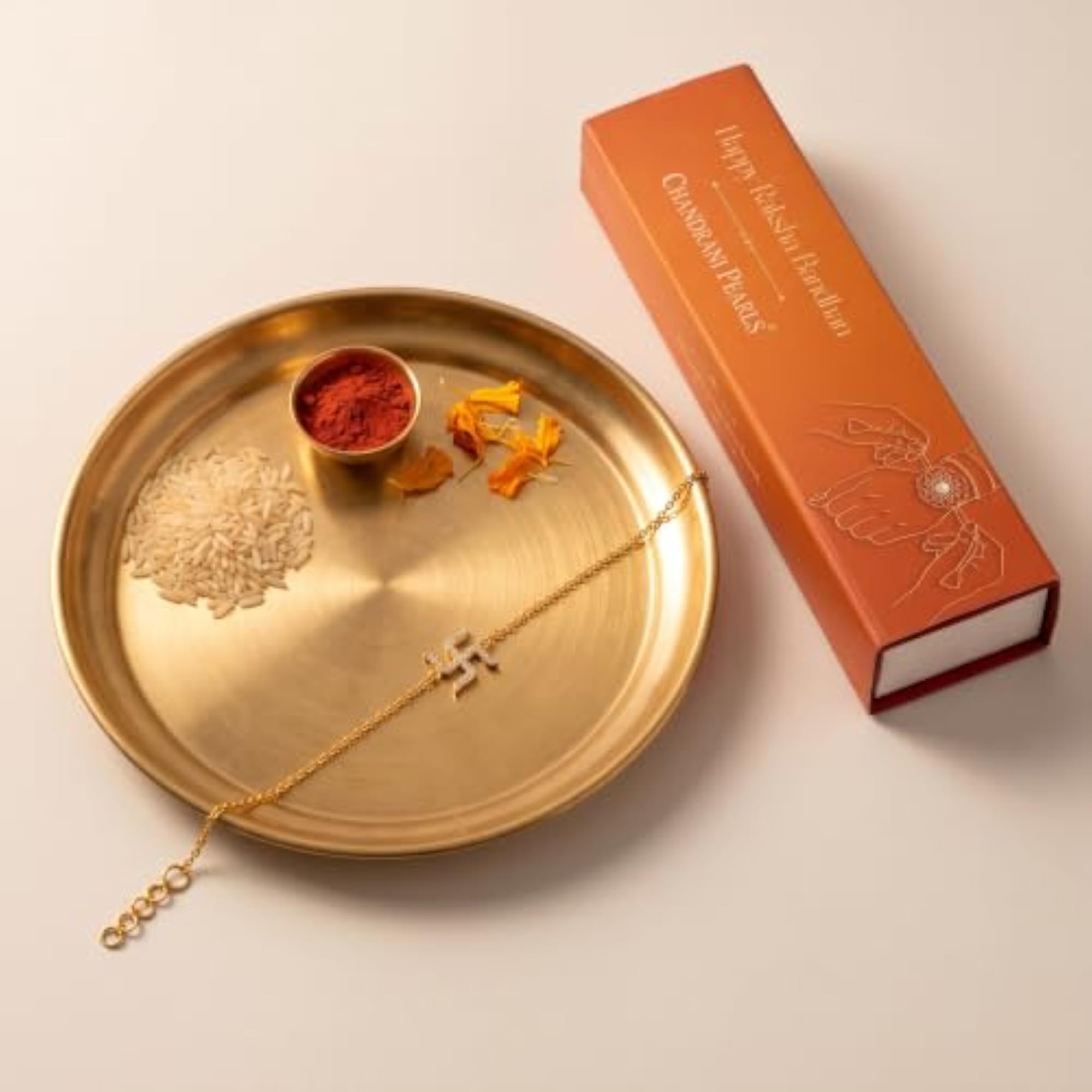 Gold Plated Swastik Rakhi Bracelet for Men & Boys, Adjustable