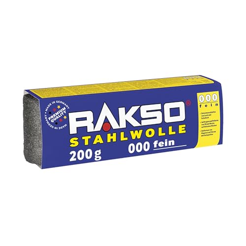 RAKSO Stahlwolle fein 000-200g 1 Banderole Zwischenschliff von Lack Schellack poliert Kupfer Messing & Öl Wachs auf Holz