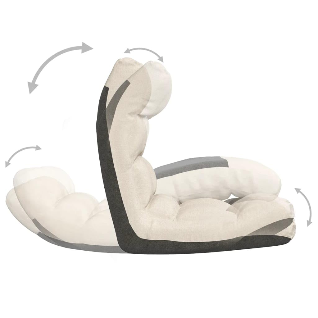 Silla de suelo plegable de tela crema con espuma acolchada para una comodidad óptima de asiento y tumbado, ajustable y ahorra espacio para jugar, ver la televisión, relajarse