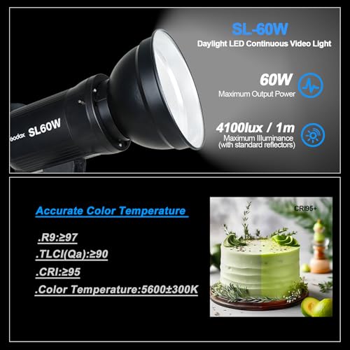 Image of Godox SL-60W CRI 95+ LED Video Light SL60W White 5600K Version 60WS Bowens Mount+Remote Control+Reflector
