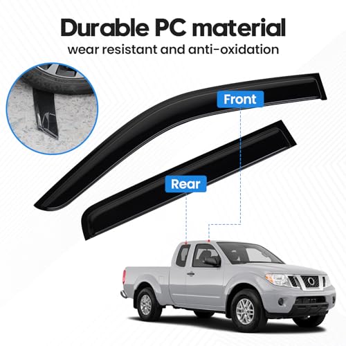 Image of Frontier Rain Guards - Window Visors for 2005-2021 Nissan Frontier Crew Cab, Out-Channel Side Window Rain Guards for Frontier Accessories, 4PCS, Black, Car Accessories