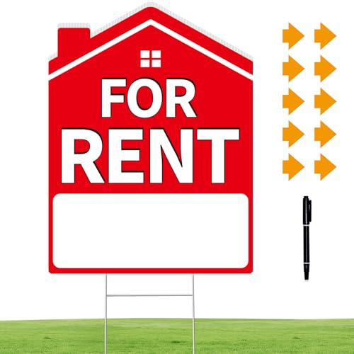 For Rent Sign with Metal Stake 1 Set 17x13 For Rent Sign Double Sided Waterproof with Metal Stake Red