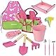 Stanew Kinder-Garten-Set, Kinder-Garten-Werkzeug-Set, Kinder-Garten-Geschenk, Kinder-Outdoor-Garten-Set, Mit Eimer, Schürze, Gartenschild, Matte, Handschuhe (pink)