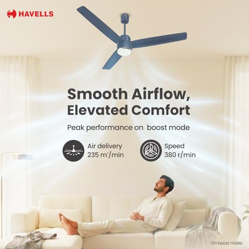 Image of Havells FAB BLDC Underlight 1200 mm Ceiling Fan| 5 Star| Upto 65% Saving| Air Delivery: 235 cmm|Low Wattage: 30W| Low Noise|4 Speed Mode| 380 RPM| 2 Years Manufacturer Warranty (Denim Blue)