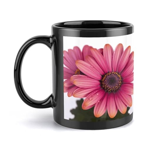 Taza de cerámica rosa con flor margarita y asa grande 11 oz miniatura 1