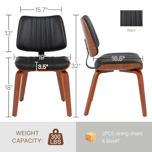 Image of Mid Century Modern Dining Chairs Set of 2, Walnut Kitchen Chairs,Black