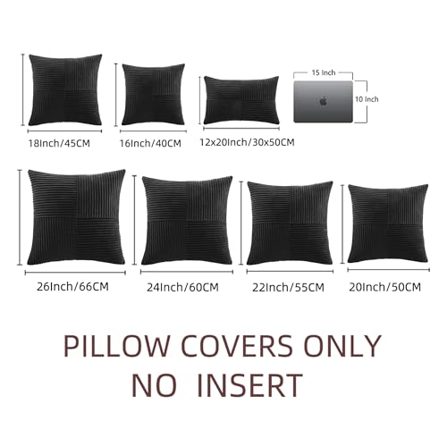 Image of Fancy Homi 2 Packs Black Decorative Throw Pillow Covers 22x22 Inch for Living Room Couch Bed Sofa, Rustic Farmhouse Boho Home Decor, Soft Corss Corduroy Patchwork Accent Square Cushion Case 55x55 cm