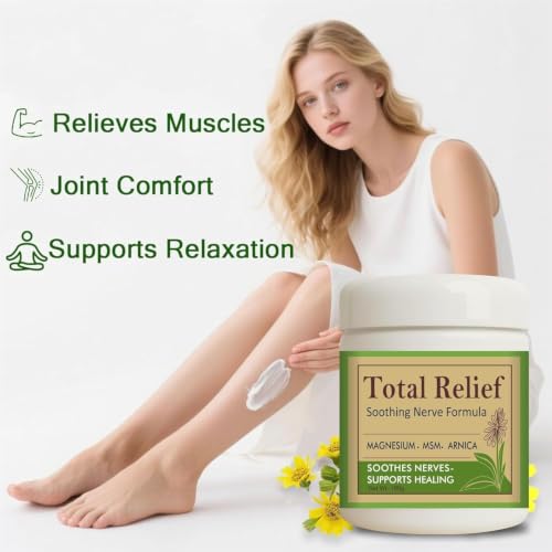 Image of Total Relief Magnesium Cream for Nerves - Fast-Absorbing MSM & Arnica Cream | Herbal Arnica & Mugwort Extract | Fast Absorbing Back, Neck, Knee & Leg Pain Relief Balm | Non-Greasy Muscle Gel 100g (Pack Of 1 -100gm)