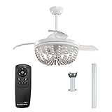 Parrot Uncle Ceiling Fans with Lights and Remote Farmhouse Ceiling Fan with Light for Bedroom Bohemia Wood Beaded Chandelier Ceiling Fans, 42 Inch, White