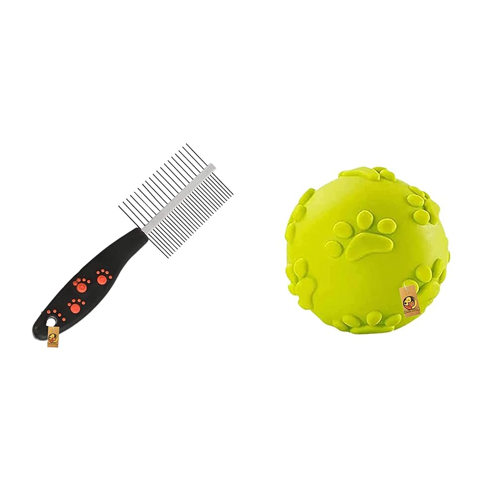 Foodie Puppies Double Side Steel Needles Comb for Dogs and Cats - (Paw Dual Comb) & Natural Latex Rubber Squeaky Ball Dog Toy - (Claw Ball) (Claw) (B0CDD5KQ85) Amazon Price History, Amazon Price Tracker