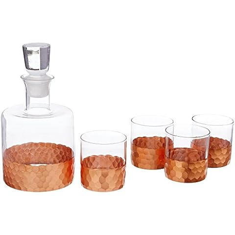 Fitz and Floyd 206532-5WHGB Daphne Decorative Whiskey Decanter Set with Top-Lead Free Glass for Wine, Bourbon, Brandy, Liquor, Copper Cover