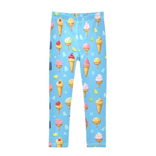 Ice Cream Fruits Blue Girls Casual Leggings for Kids Printed Long Pant Bottoms Stretch and Soft