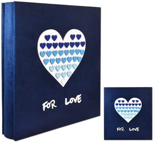 Kinderalbum für 10 x 15 600 Fotos, Stoffbezug, 61 Seiten, großes Album, Familienalbum, großes süßes Album, Jungen, Mädchen, Baby-Wachstums-Erinnerungsbuch (Heart, Blue) Cover